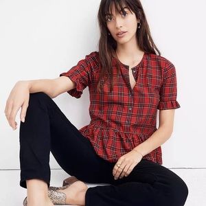 MADEWELL Studio Ruffle-Hem Top in Clanton Plaid